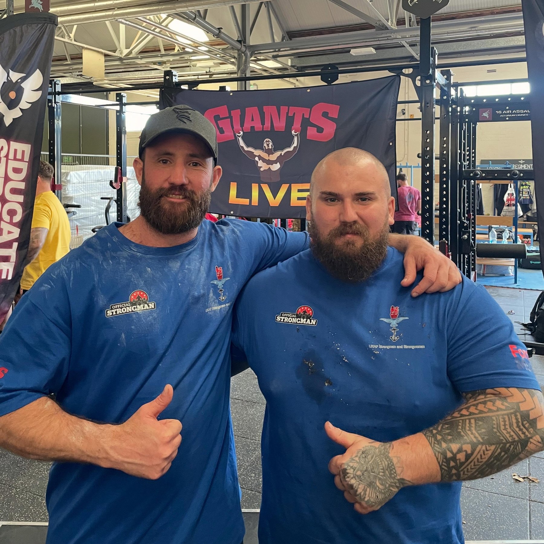 Matt Tatman with a gym member at Britain's Strongest Man