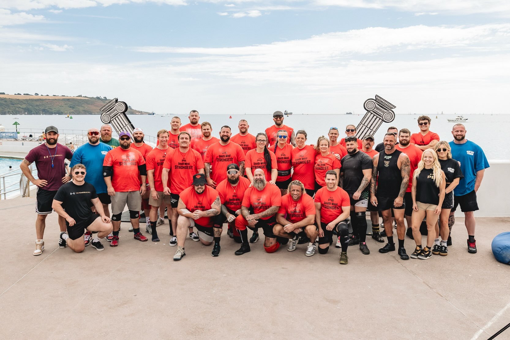Southwest Strongest competitors and crew together on Plymouth seafront
